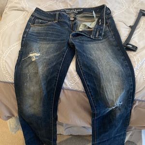 American Eagle dark “preholed” kick boot jeans